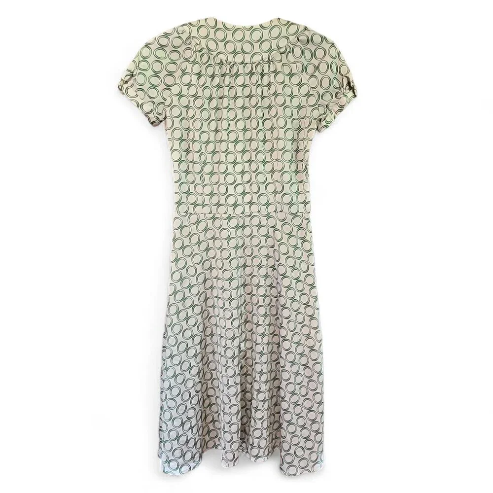 Zara Basic Womens Elastic Waist Dress Draped Neck Circle Print Green/White M - Picture 2 of 8